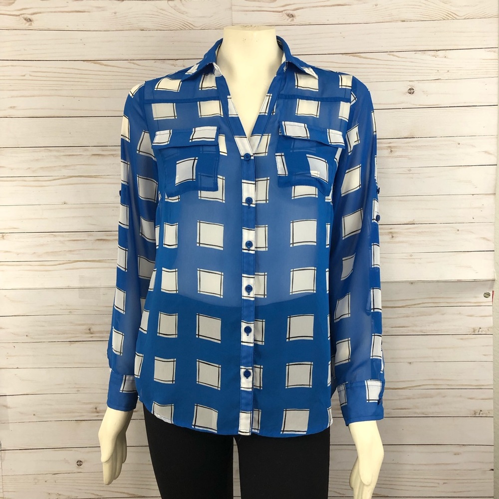 New York & Company geo button down blouse - Picture 4 of 8